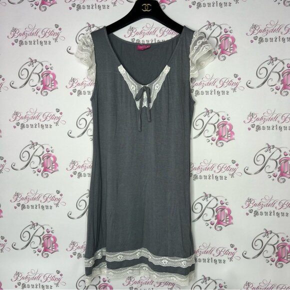 Valege dress grey white ruffle detail bow tie up lace ruffle frills cute y2k - Picture 9 of 9
